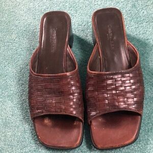 Cole Haan Brown Leather Mules with Woven Design